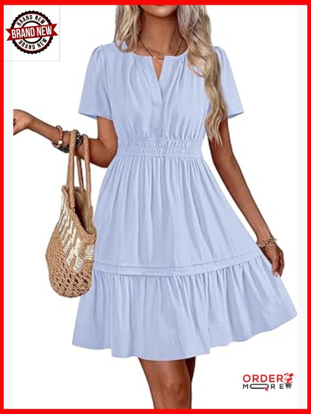 Boho V Neck Ruffle A Line Mini Dress with Pockets